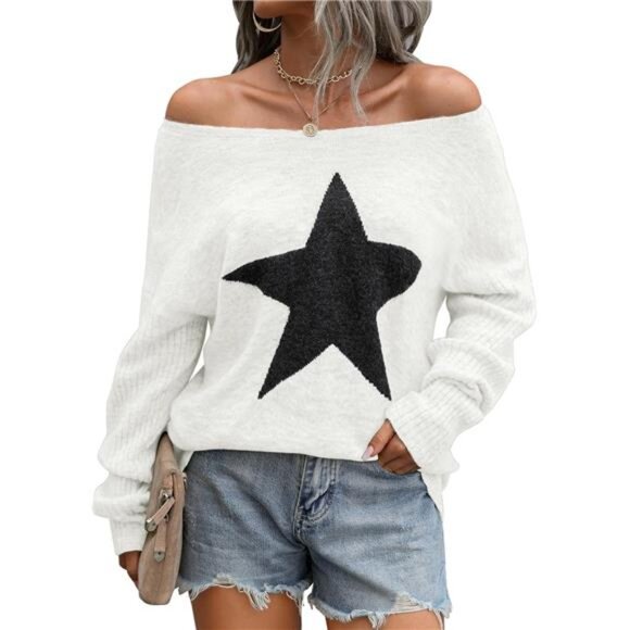 Women's Off The Shoulder Sweaters Cute Fall Tunic Tops Knitted - Picture 1 of 7